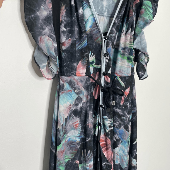 Hunter Bell Printed Harrison MIDI Floral Dress blue crepe abstract women's us 0 - Picture 4 of 9